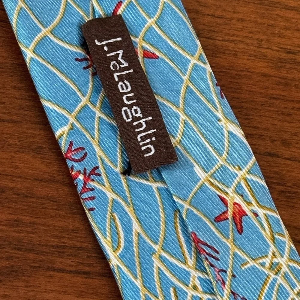J.McLaughlin 100% Silk Coral Reef Tie - Ocean Blue Red Gold 61”
